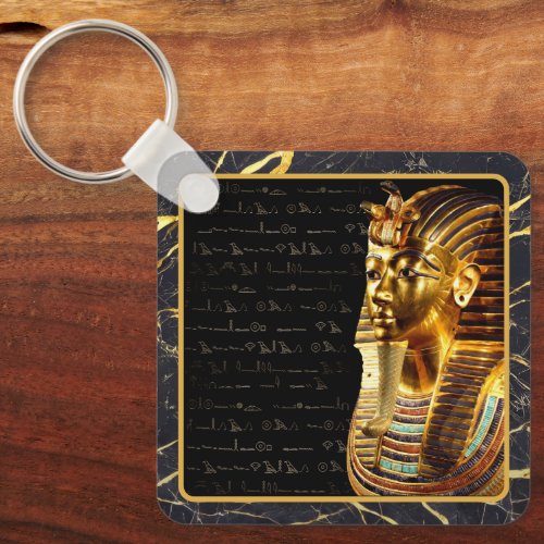 King Tutankhamun with Hieroglyphs Gold and Black Keychain