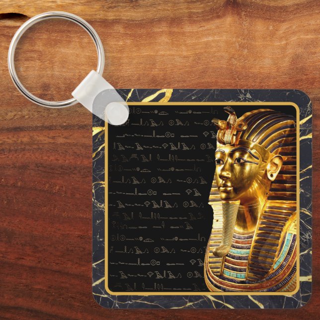 King Tutankhamun with Hieroglyphs Gold and Black Keychain (Front)