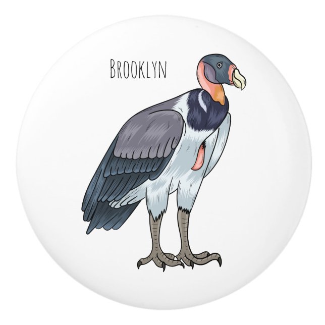 King vulture bird cartoon illustration  ceramic knob (Front)