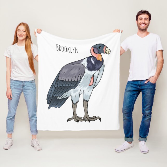 King vulture bird cartoon illustration fleece blanket (In Situ)