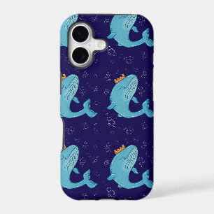 King Whale with Crown Whimsical Ocean Folk Art iPhone 17 Case