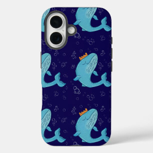 King Whale with Crown Whimsical Ocean Folk Art iPhone 16 Case