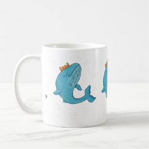 King Whale with Crown Whimsical Ocean Folk Art Coffee Mug