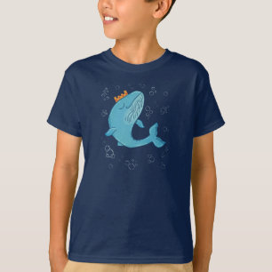 King Whale with Crown Whimsical Ocean Folk Art T-Shirt