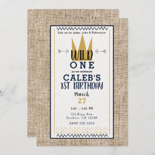 King Wild ONE Thing Gold Crown 1ST Birthday Party Invitation