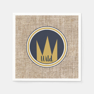 King Wild Thing Gold Crown Burlap Birthday Party Napkins
