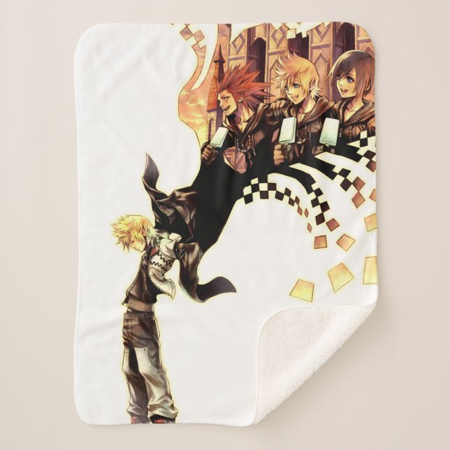 Kingdom Hearts: 358/2 Days | Roxas, Axel, & Xion Sherpa Blanket (Front)