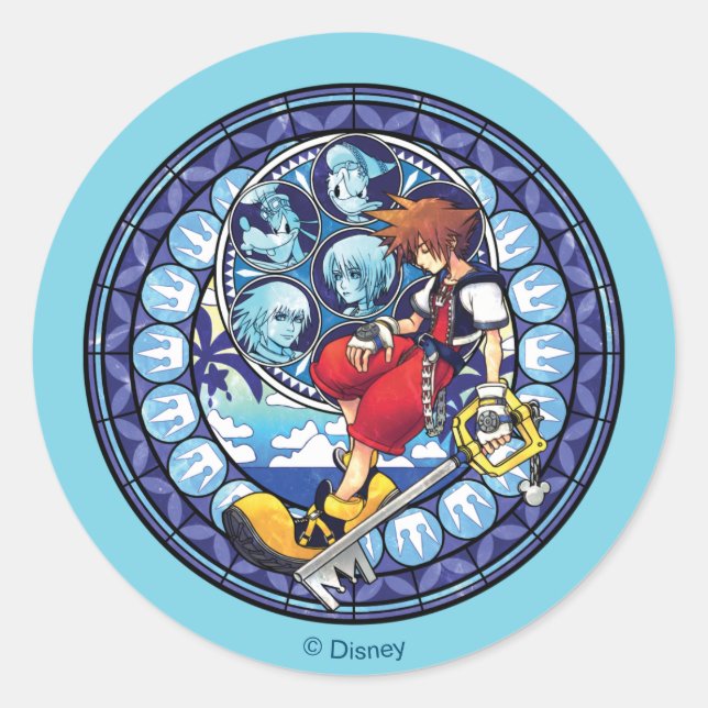 Kingdom Hearts | Blue Stained Glass Key Art Classic Round Sticker (Front)