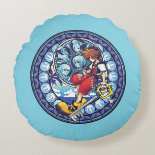 Kingdom Hearts Blue Stained Glass Key Art Round Pillow