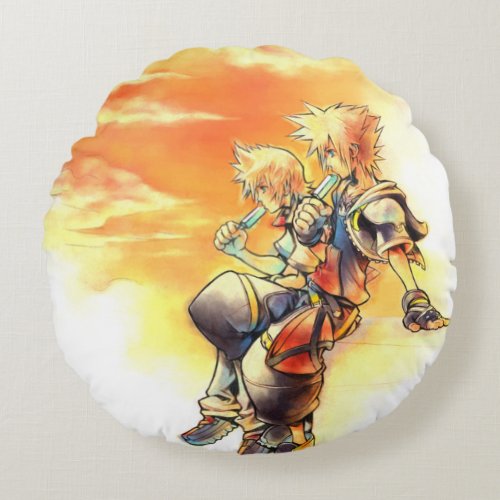 Kingdom Hearts II  Roxas  Sora Eating Ice Pops Round Pillow