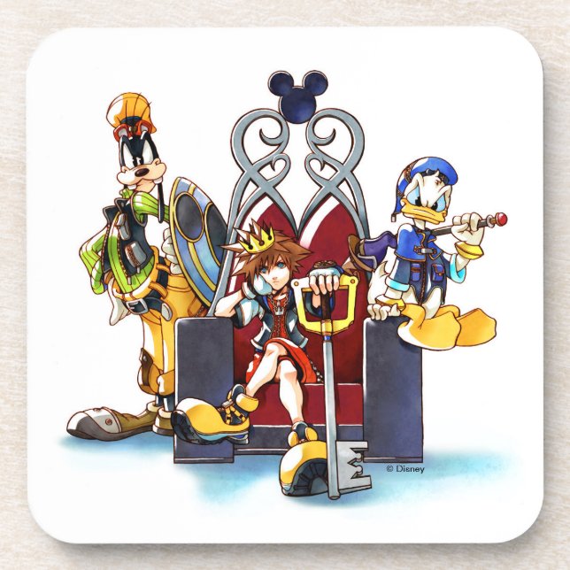 Kingdom Hearts | Sora, Donald, & Goofy On Throne Beverage Coaster (Front)