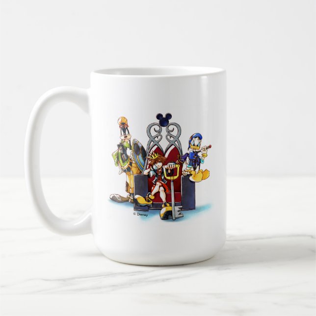 Kingdom Hearts | Sora, Donald, & Goofy On Throne Coffee Mug (Left)