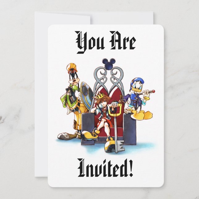 Kingdom Hearts | Sora, Donald, & Goofy On Throne Invitation (Front)