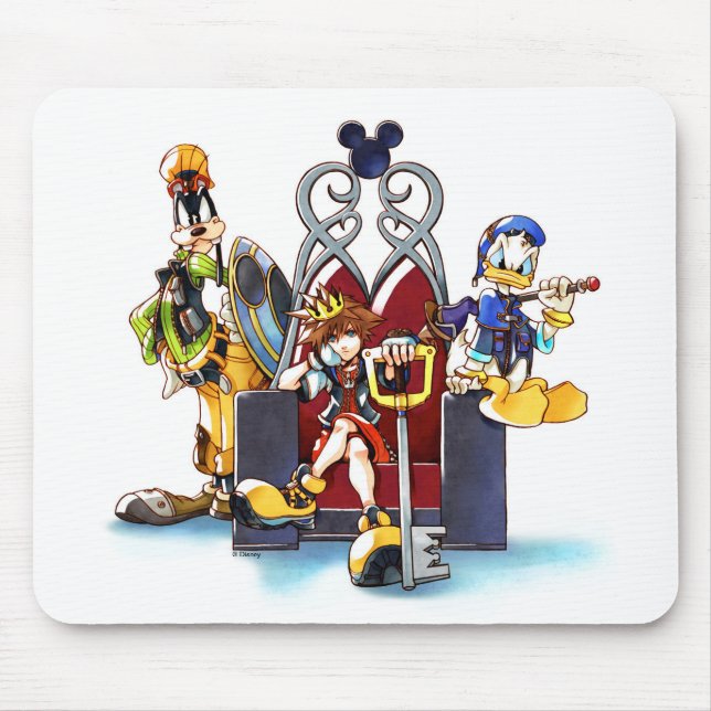Kingdom Hearts | Sora, Donald, & Goofy On Throne Mouse Pad (Front)