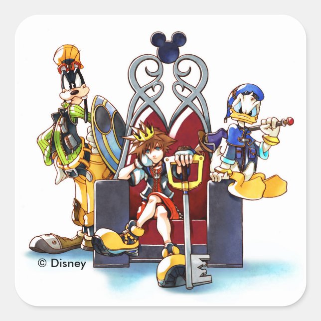 Kingdom Hearts | Sora, Donald, & Goofy On Throne Square Sticker (Front)