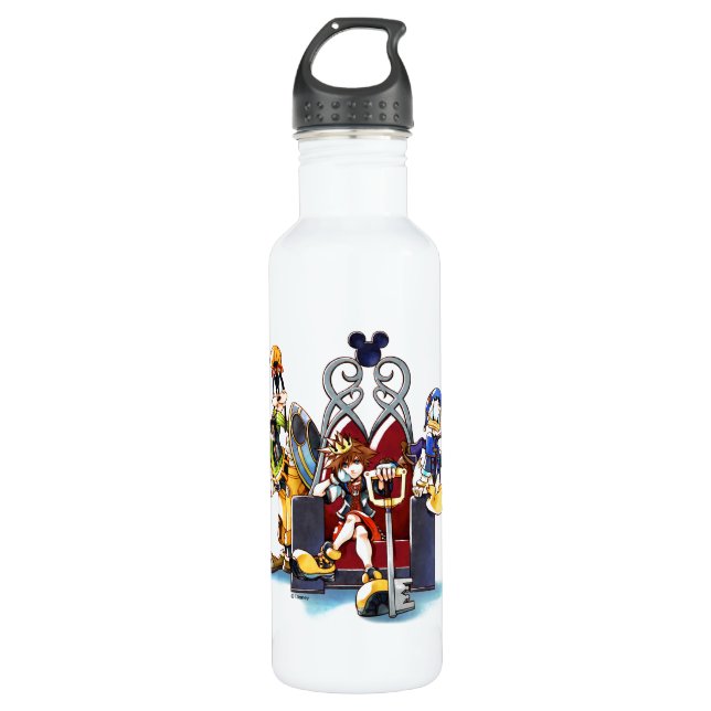 Kingdom Hearts | Sora, Donald, & Goofy On Throne Stainless Steel Water Bottle (Front)