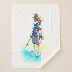 Kingdom Hearts Sora On Beach Watercolor Sherpa Blanket