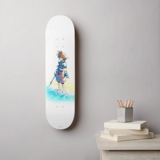 Kingdom Hearts | Sora On Beach Watercolor Skateboard | Zazzle