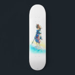 Kingdom Hearts | Sora On Beach Watercolor Skateboard<br><div class="desc">Check out this beautiful character illustration of Sora standing at the waters edge on Destiny Islands, stick in hand, fishbone in mouth.</div>