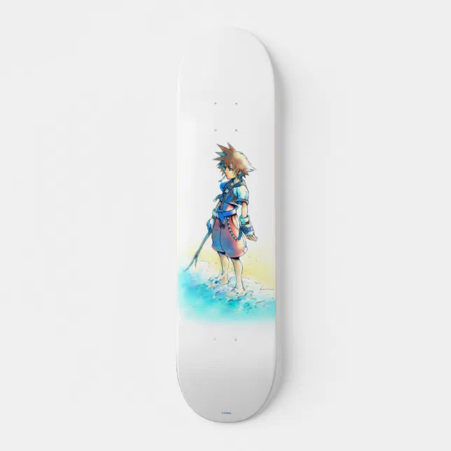 Kingdom Hearts | Sora On Beach Watercolor Skateboard | Zazzle