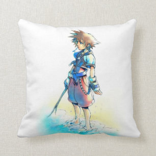 Kingdom Hearts Sora On Beach Watercolor Throw Pillow
