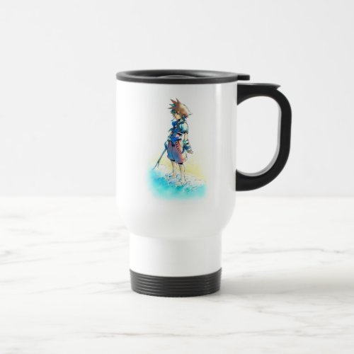 Kingdom Hearts  Sora On Beach Watercolor Travel Mug