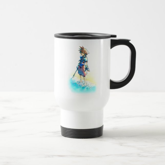 Kingdom Hearts | Sora On Beach Watercolor Travel Mug (Right)