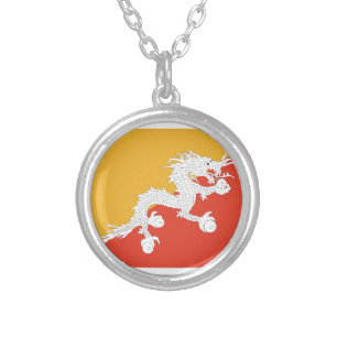 Kingdom of Bhutan flag, dragon fire Silver Plated Necklace