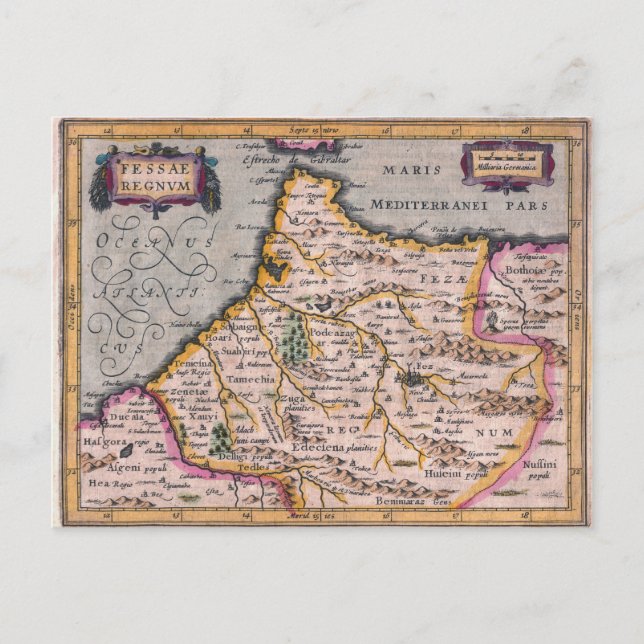Kingdom of Fez - Antique Map of Morocco Postcard (Front)