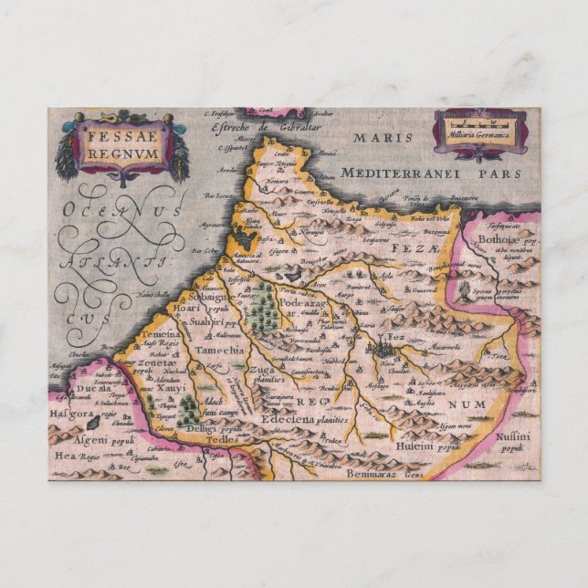 Kingdom of Fez Fes Antique Map of Morocco Postcard (Front)