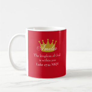 Kingdom of God Bible Verse Name and Crown Red Coffee Mug