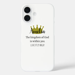 Kingdom of God Bible Verse Name and Crown White iPhone 16 Case
