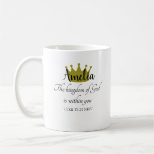 Kingdom of God Bible Verse Name and Crown White Coffee Mug