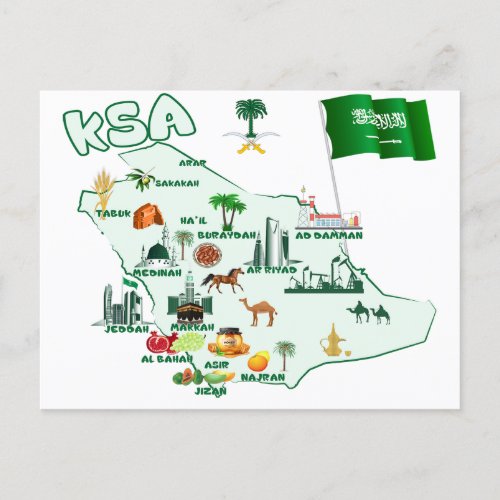 Kingdom of Saudi Arabia Map tourist attractions  Postcard