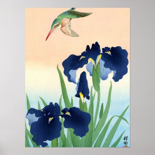 Kingfisher above Irises 1926 by Ohara Koson Poster