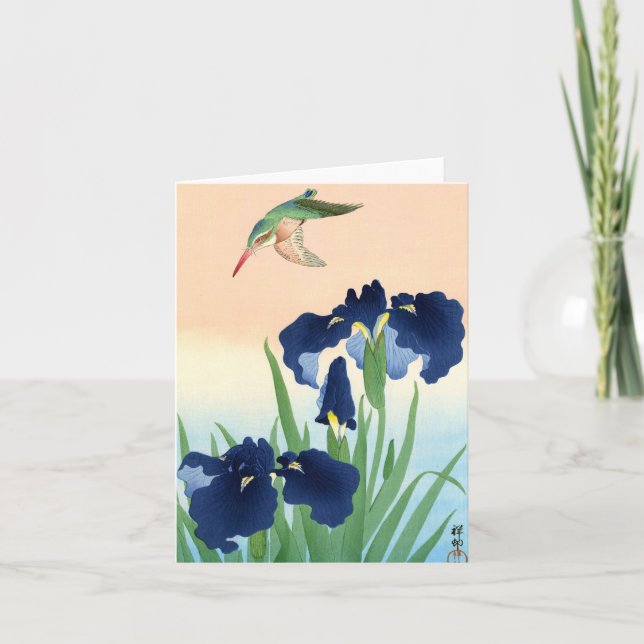 Kingfisher above Irises by Ohara Koson Thank You Card (Front)