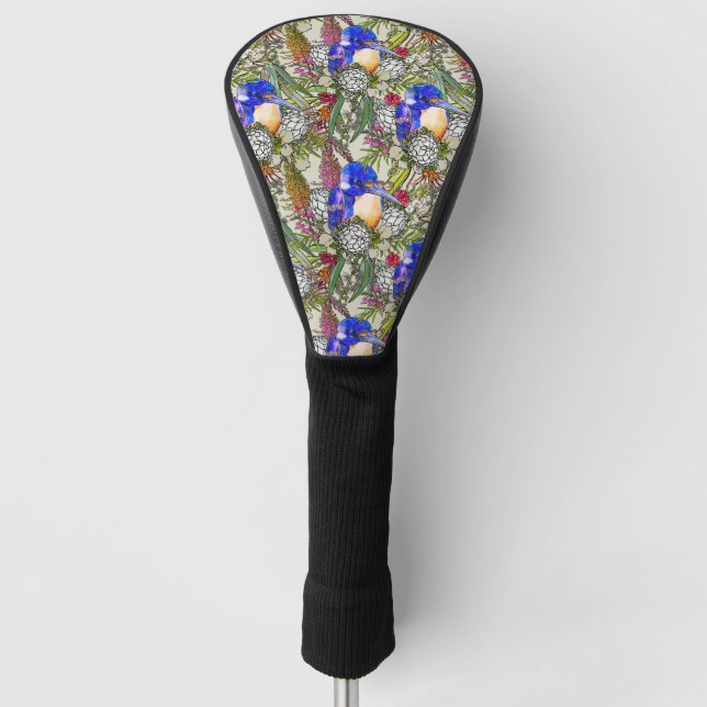 Kingfisher and Native Australian Flowers Golf Head Cover (Front)