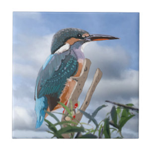 Kingfisher and Willow Ceramic Tile