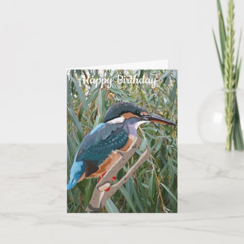 Kingfisher and Willow editable Birthday  Card