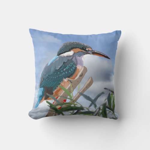 Kingfisher and Willow Reversible Throw Pillow