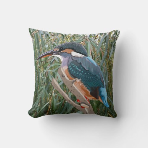 Kingfisher and Willow Right side Throw Pillow