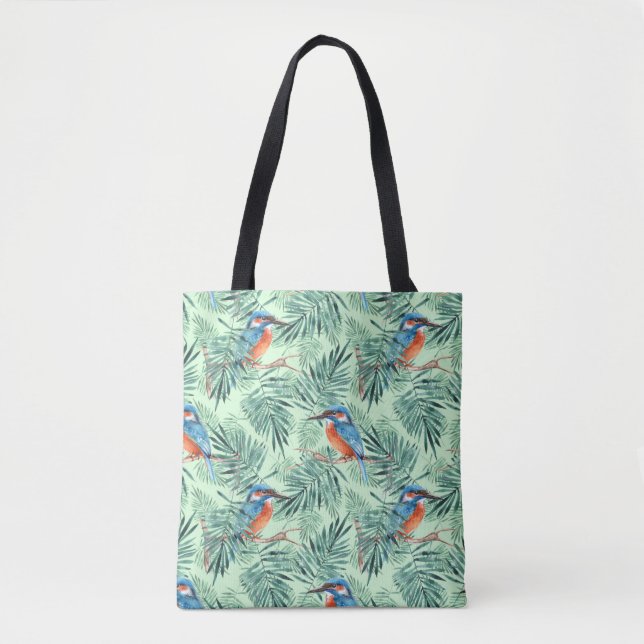 Kingfisher. Bird and leaves Tote Bag (Front)