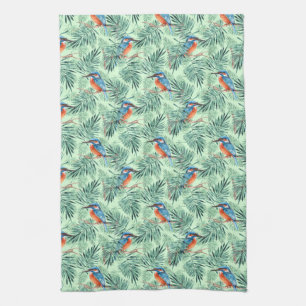 Kingfisher. Bird and leaves Towel