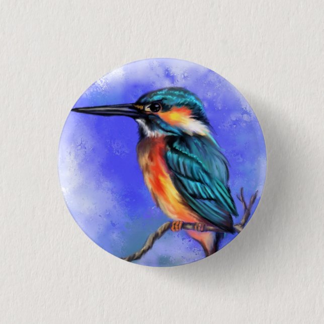 Kingfisher Bird Button - Painting (Front)