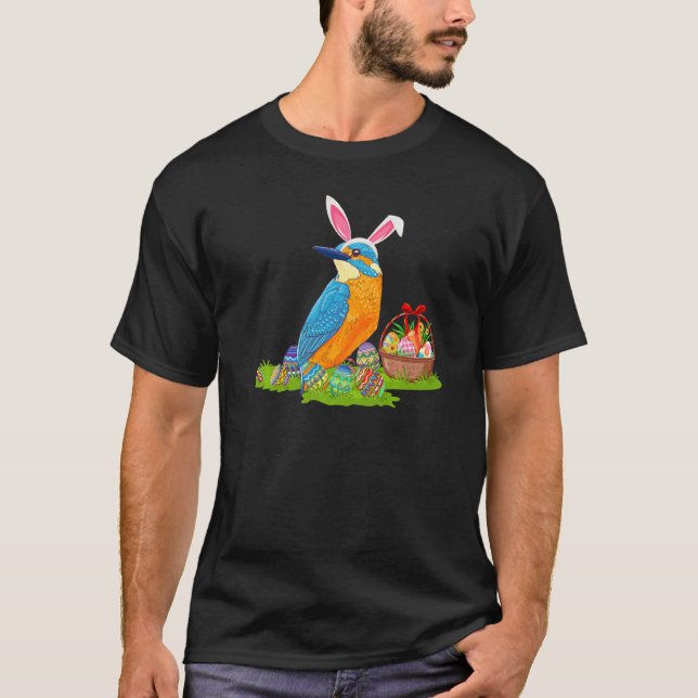 Kingfisher Bird Easter Egg Hunting Bunny Kingfishe T-Shirt (Front)