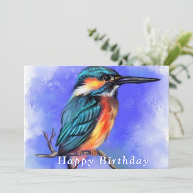 Kingfisher Bird Happy Birthday Card (Standing Front)