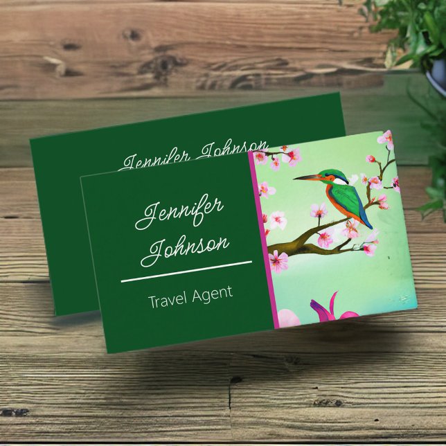 Kingfisher Bird in Sakura Cherry Tree Travel Agent Business Card (Creator Uploaded)