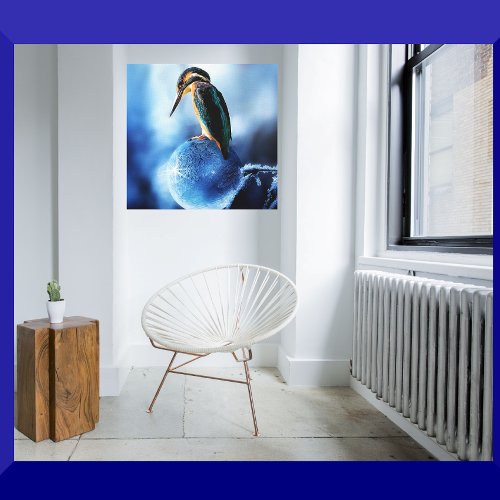 Kingfisher Bird On Frozen Bubble Blue Acrylic Print