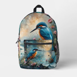 Kingfisher bird over water and Roses