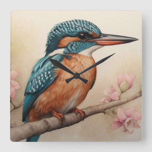 Kingfisher Bird Square Wall Clock